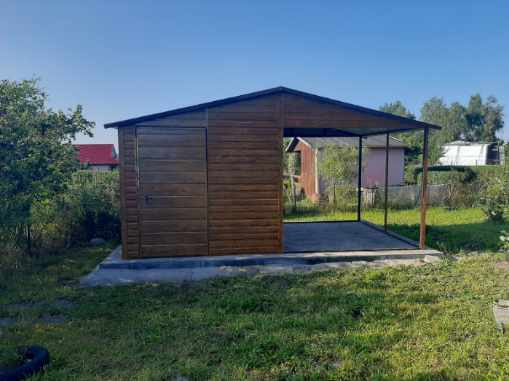 🌿 Záhradný domček s prístreškom | Zlatý dub | 2 × 2,5 m + 2 × 2,5 m