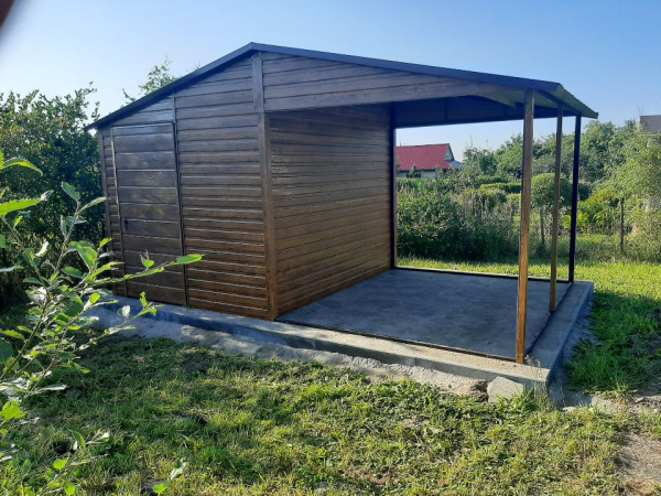 🌿 Záhradný domček s prístreškom | Zlatý dub | 2 × 2,5 m + 2 × 2,5 m 4