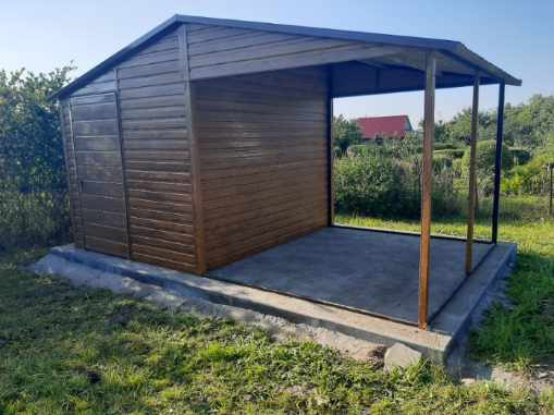 🌿 Záhradný domček s prístreškom | Zlatý dub | 2 × 2,5 m + 2 × 2,5 m 2