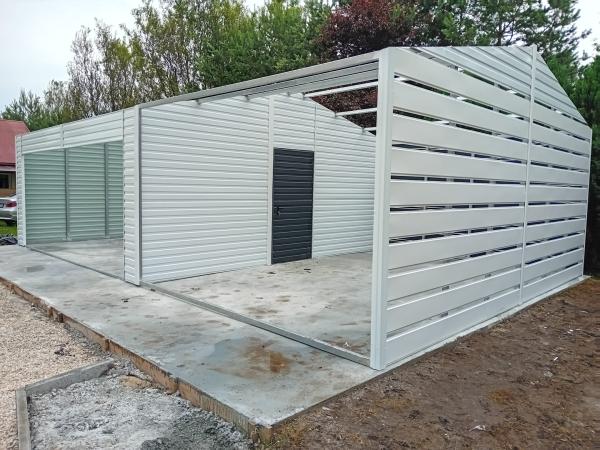 Plechová moderná garáž ELEGANT 5,8x6m + 4x6m prístrešok