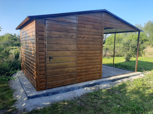 🌿 Záhradný domček s prístreškom | Zlatý dub | 2 × 2,5 m + 2 × 2,5 m 1