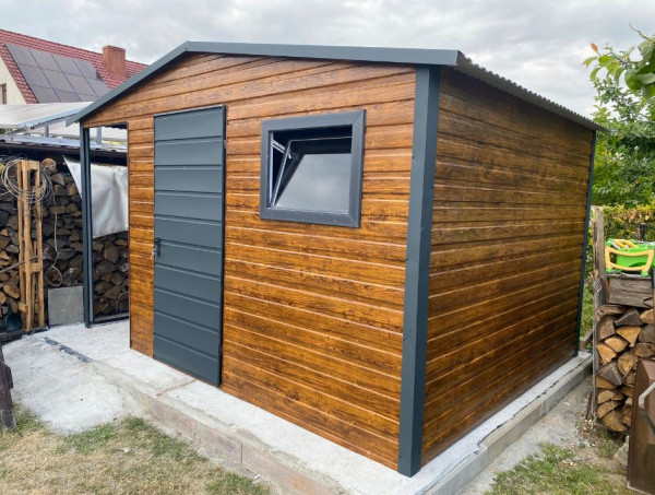 ZÁHRADNÝ DOMČEK 3×4+1x4m | Zlatý dub + RAL7016