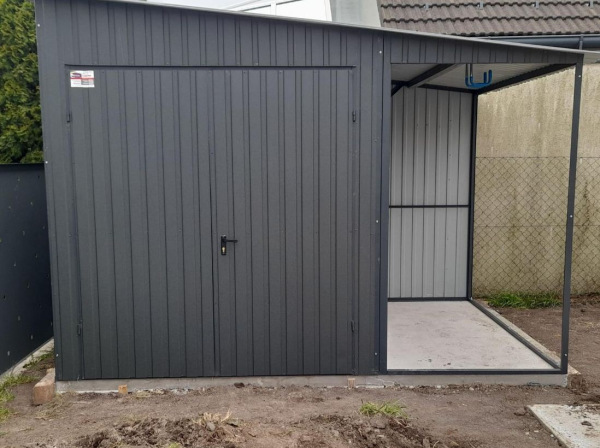 Plechová garáž GRAFIT ELEGANT 2x3 m + prístrešok 1x3 m