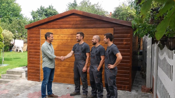 Plechová garáž 4×6 m 4LINE WOOD – tmavý orech, zlatý dub, škridloplech 3