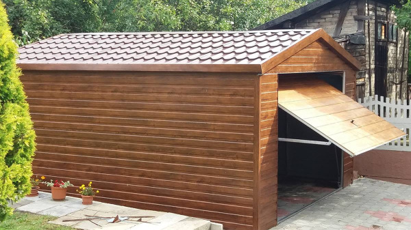 Plechová garáž 4×6 m 4LINE WOOD – tmavý orech, zlatý dub, škridloplech 2