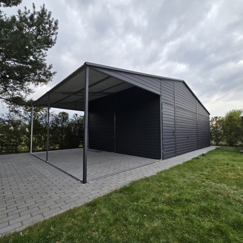Plechová garáž Graphite Line 10x5 m s prístreškom 3x5 m 2