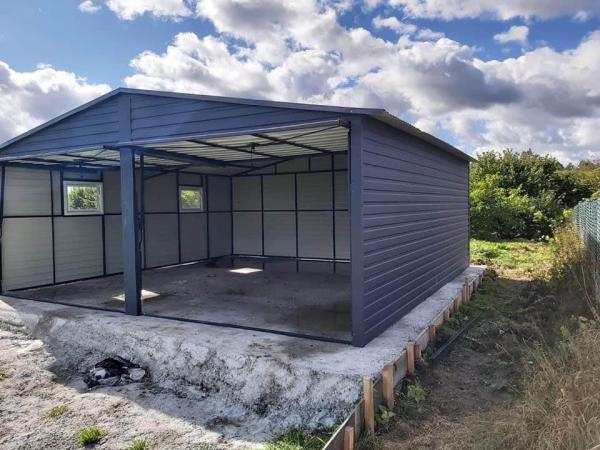 Plechová garáž 6×6 m – Sedlová strecha | Zlatý dub + RAL 7016 2