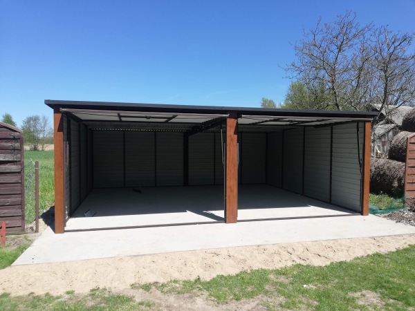 Plechová dvojgaráž 6x5,5 m grafitová RAL7016 so zlatým dubom 3