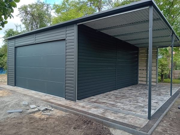 Plechová garáž 5,8 × 6 m + bočný prístrešok 2,5 m | SPG_0004 2