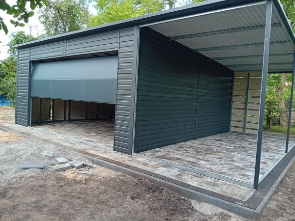Plechová garáž 5,8 × 6 m + bočný prístrešok 2,5 m | SPG_0004 7