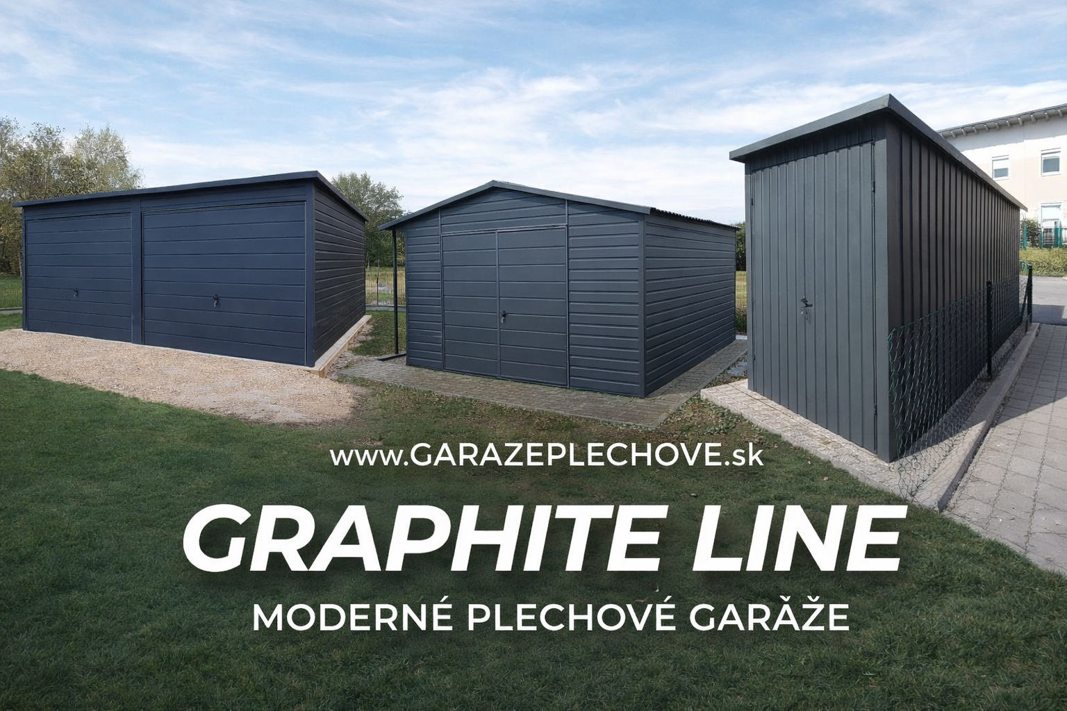 Moderná plechová garáž GRAPHITE LINE v antracitovej farbe RAL7016 s vodorovným profilom
