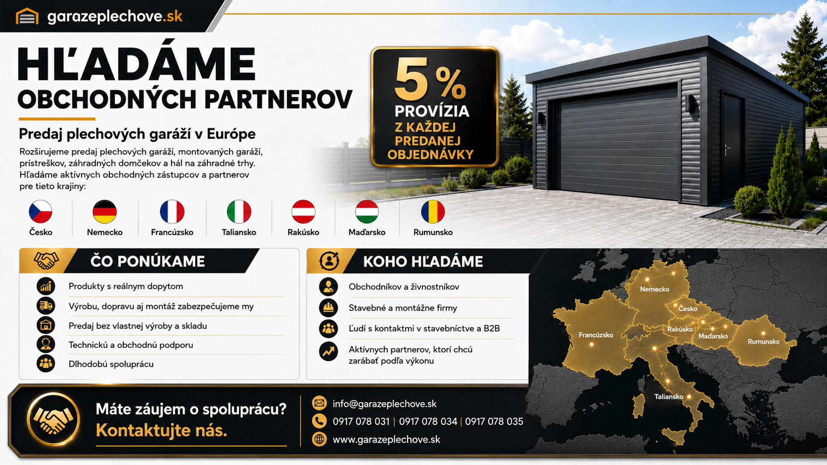 Hľadáme obchodných partnerov pre predaj plechových garáží v Európe