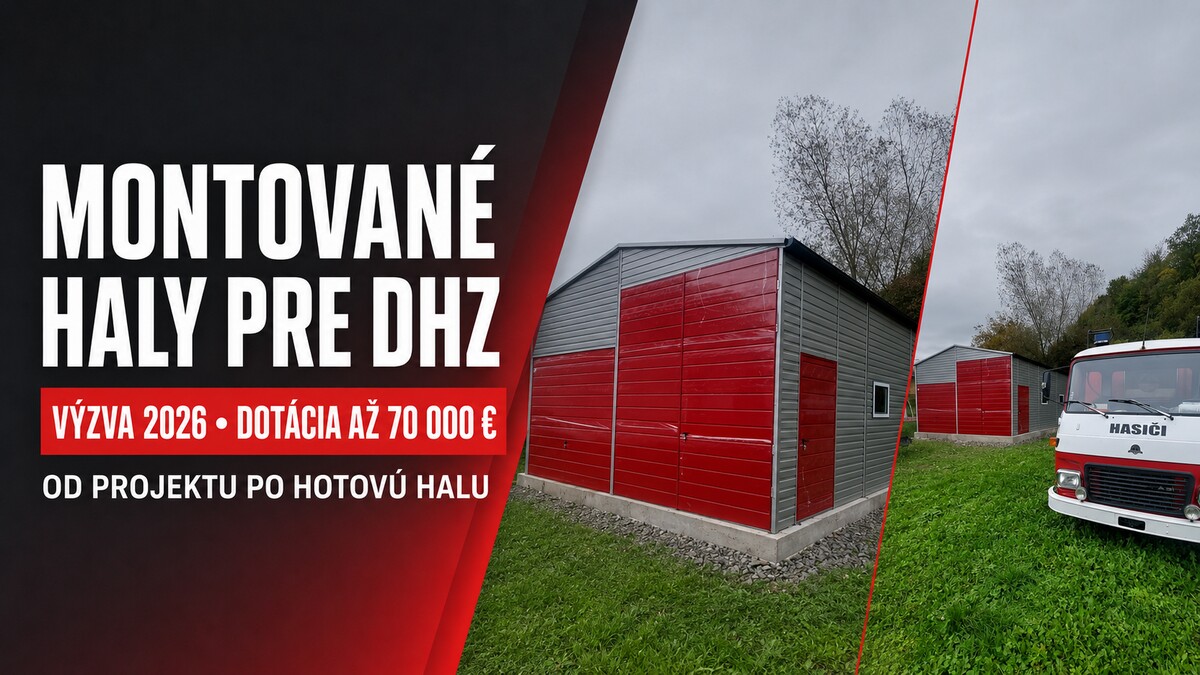 Montovaná plechová hala 6 × 8 m pre DHZ s hasičským vozidlom – reálna realizácia